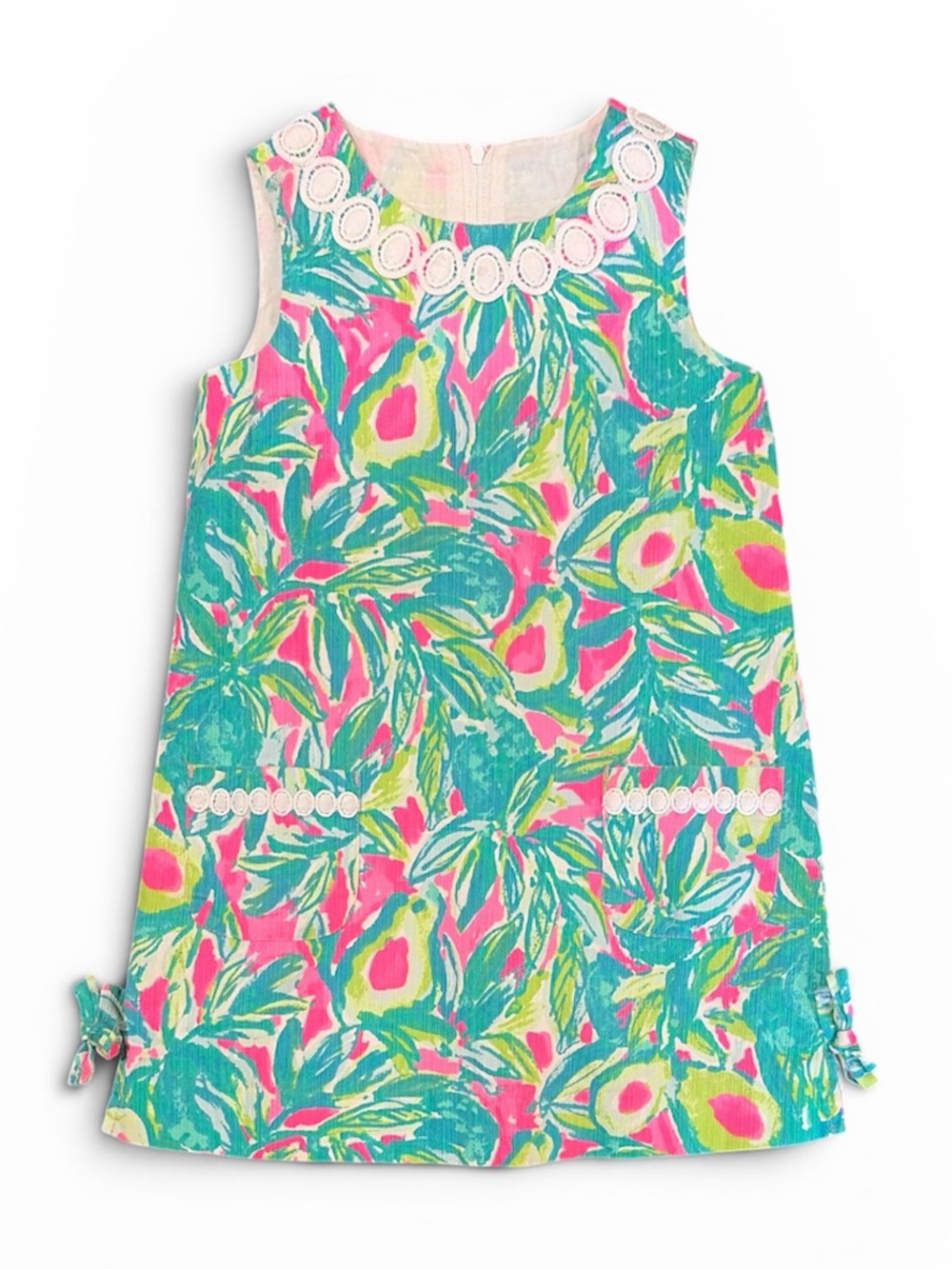 Lilly Pulitzer Bright Tropical Print Girls' Shift Dress with Lace Trim Size 5